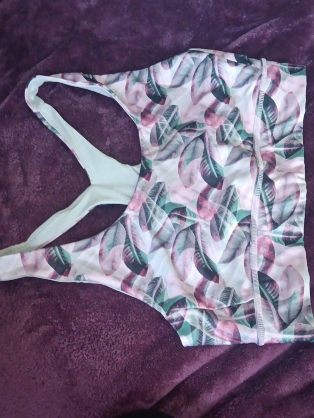 JoyLab Mint Green and Pink Leaf-Print Sports Bra